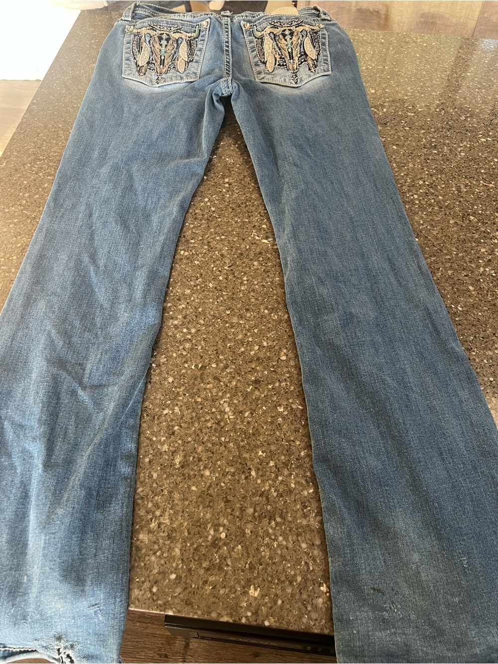 Miss Me Light Blue Mid Rise Bootcut Jeans with Embroidered Feather Back Pockets - Picture 8 of 10